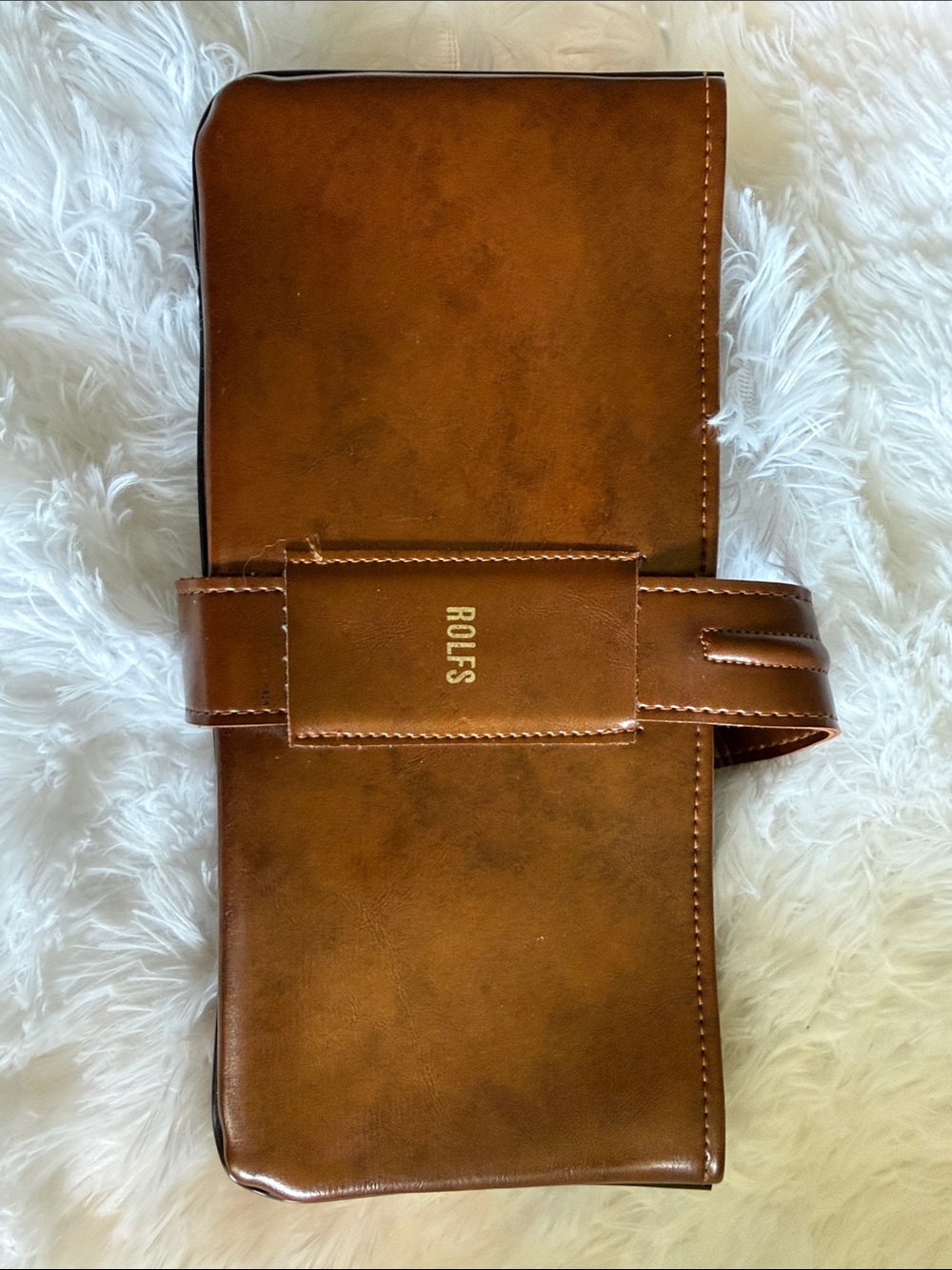 Rolfs Tan Brown Leather Toiletry Dopp Kit
